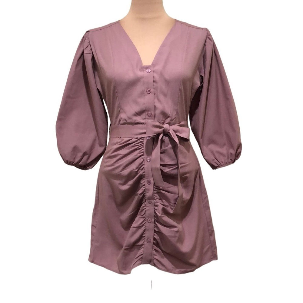 NWT ASOS Trendyol Dress Size Medium 8 US UK 12 Mauve Ruched Balloon Sleeve Mini